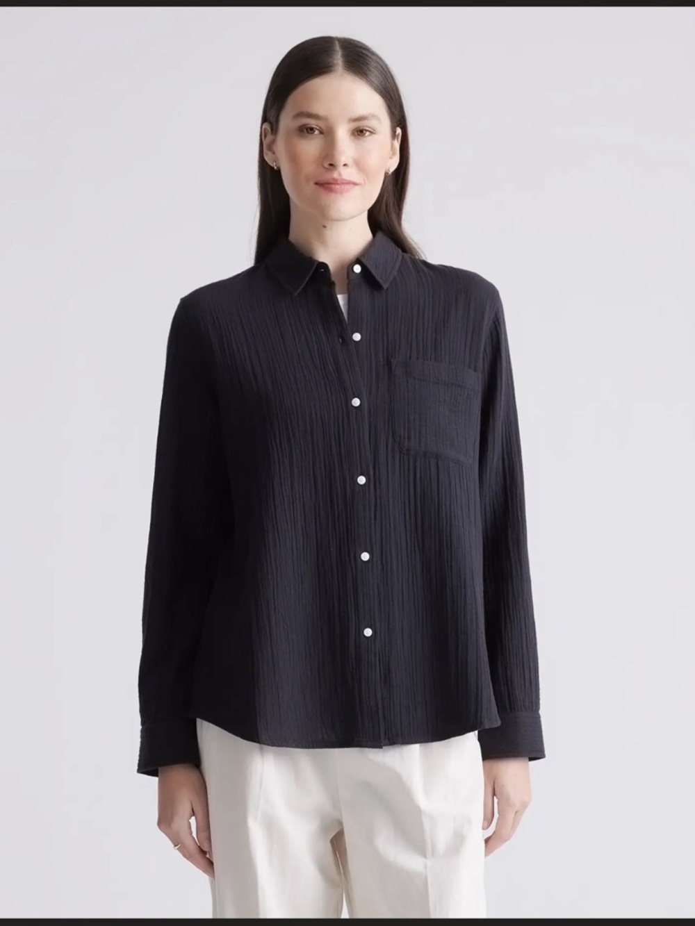 Quince Black 100% Cotton Gauze Button-Down Shirt NWT Large